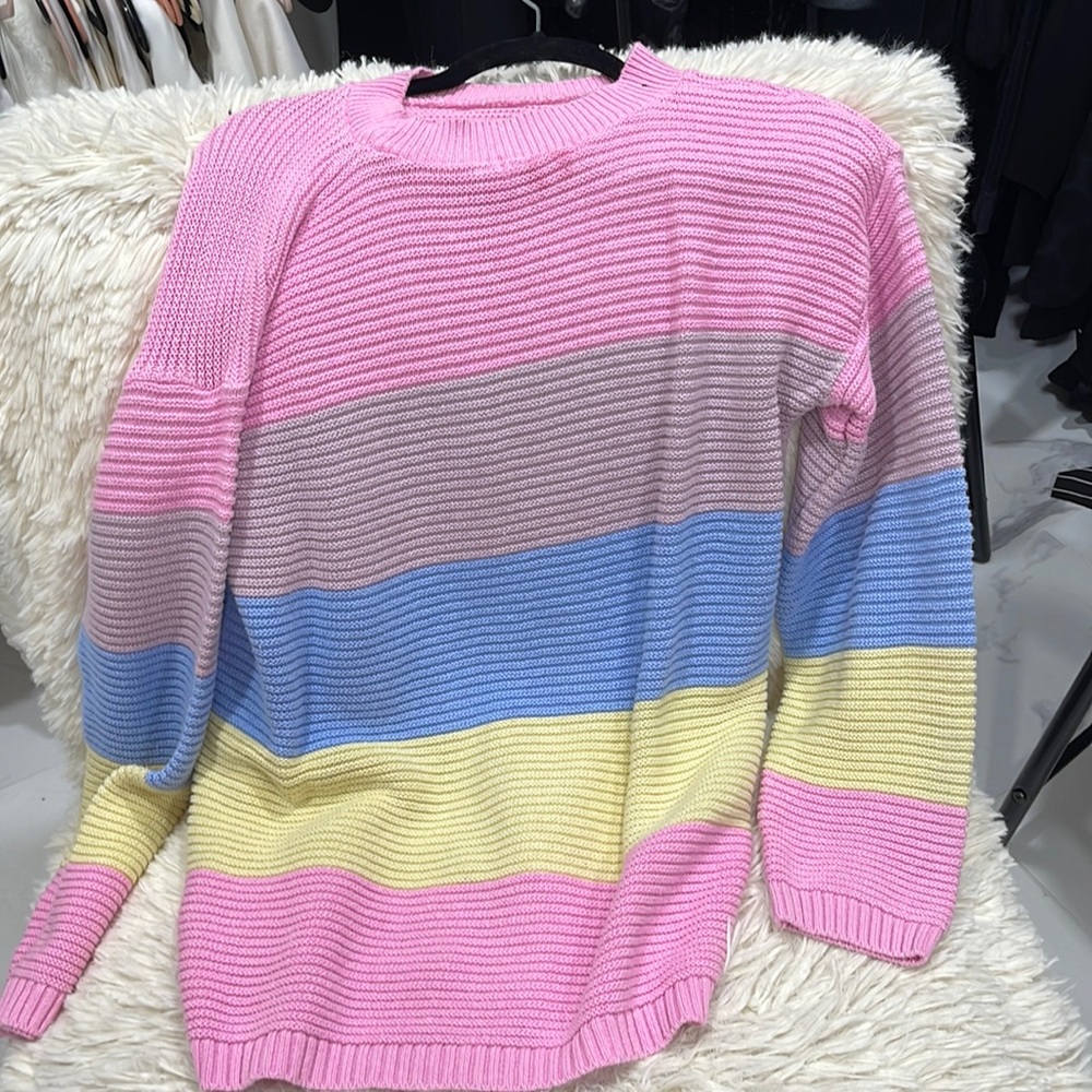 Zara / pretty little thing Thick knitted sweater pink blue yellow long